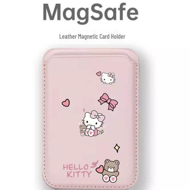 Кожаный держатель для карт Hello Kitty с поддержкой MagSafe для телефонов Apple
