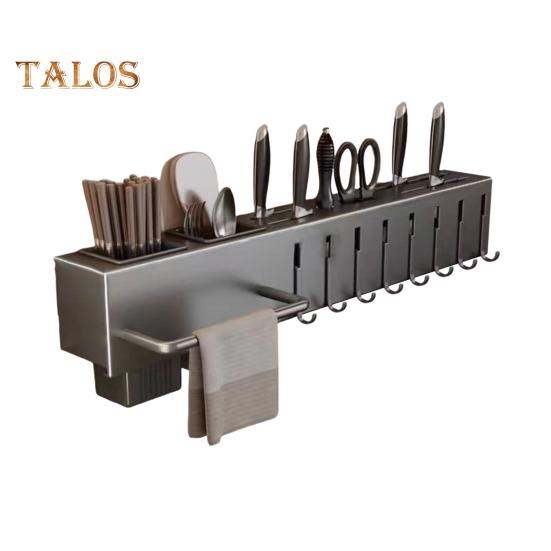 Держатель для кухонных столовых приборов, настенный держатель для ножей с крючками, стойка для хранения ножей из углеродистой стали, ложек и палочек для еды, устойчивая к ржавчине кухонная утварь