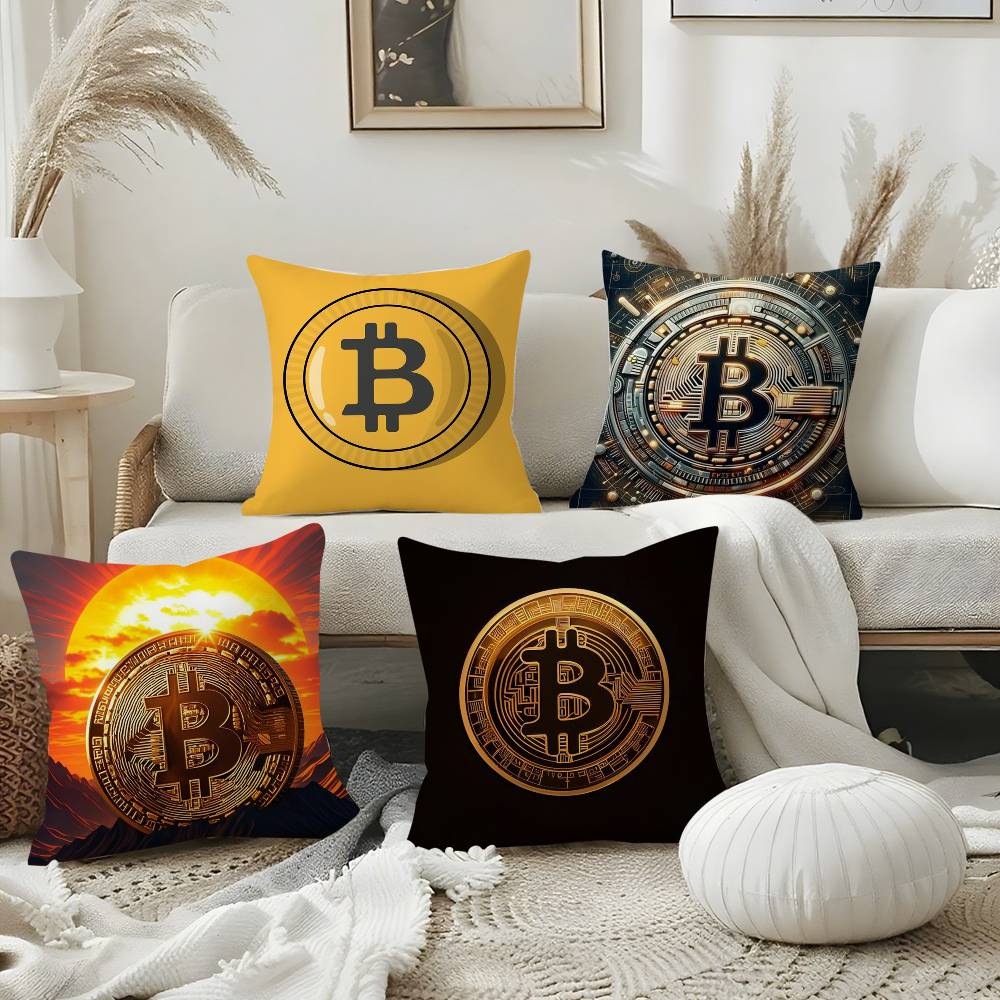 Bitcoin Криптовалюта Btc Наволочка Дом Общежитие Спинка Стула Короткий Плюш Двусторонний Принт Офис Время для Сна Наволочка
