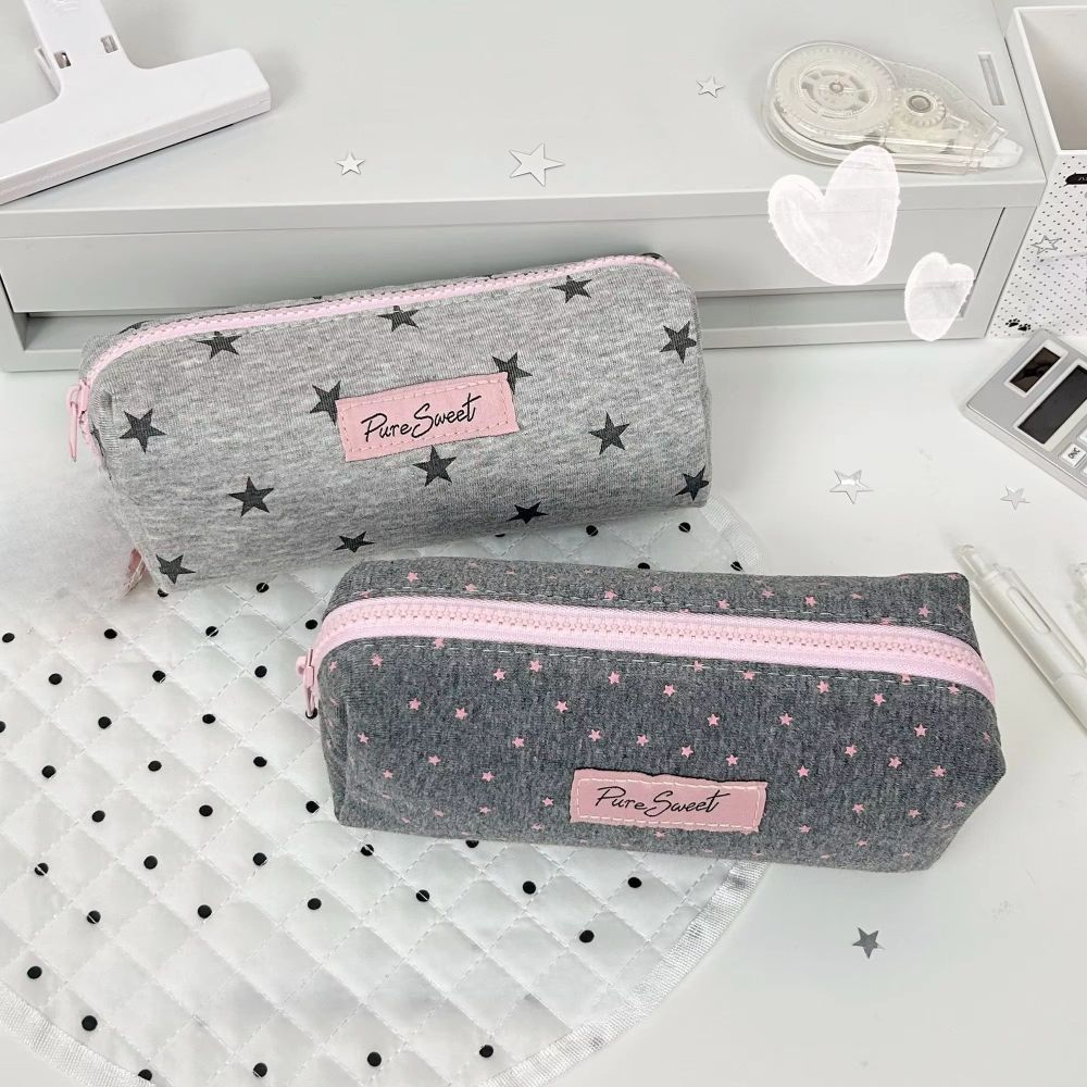 Cosmetic Organizer Star Print Pencil Cases Large Capacity Student Pen Bag Women Girls