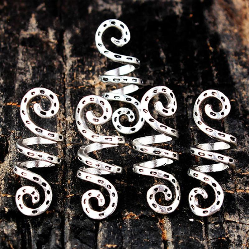 5 шт. серебряные спиральные подвески викингов для волос, коса, борода, дреды, бусины, зажимы, манжеты, винтажные изысканные кольца для волос, аксессуары