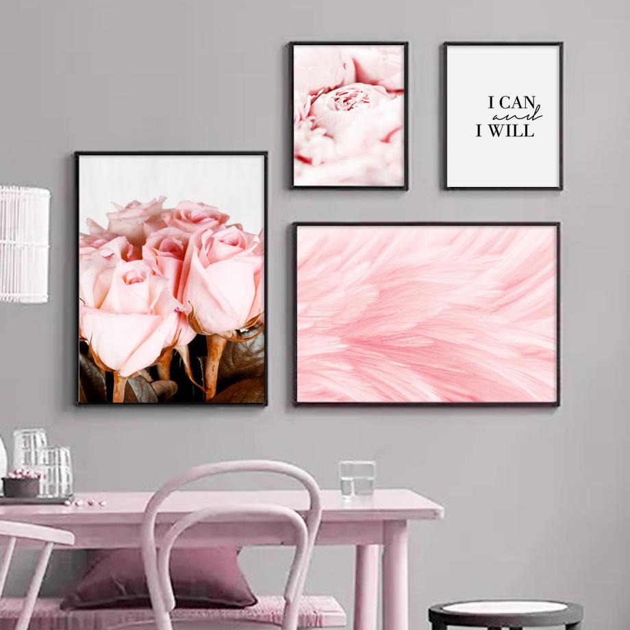 Розовый Перо Пион Цветок Фламинго Хлопок Плакаты И Принты Холст Картина Скандинавские Настенные Картины Для Гостиной Домашний Декор