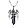 Natural Crystal Animal Dragon Pendant Pterosaur Necklace Women Men Stainless Steel Chain Hexagonal Raw Quartz Lucky Jewelry Gift