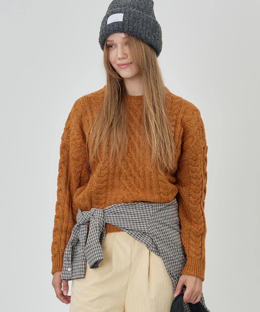 THE-ABON Soft Round Cable Knit Oatmeal
