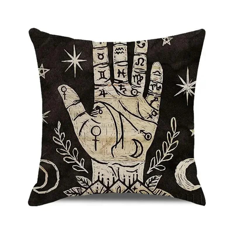 Gothic Black Cat Skull Cushion Cover Witchy Pentagram Tarot Peach Skin Throw Pillowcase For Sofa Living Room Halloween Decor
