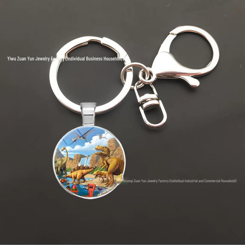 Dinosaur Keychain Pendant: T-Rex, Pterodactyl, Diplodocus, Spinosaurus with Metal Lobster Clasp - Popular European & American Design