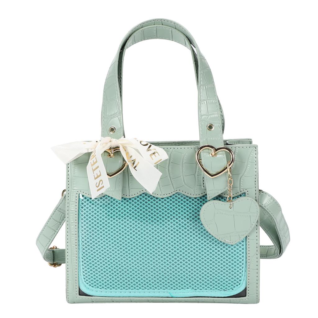 Harujio Ita Cute Mini Tote Heart Shoulder Crocodile Black and White Bag, Small, 2-Way Bag, Handbag, Lolita, Bag, Print, (Green)