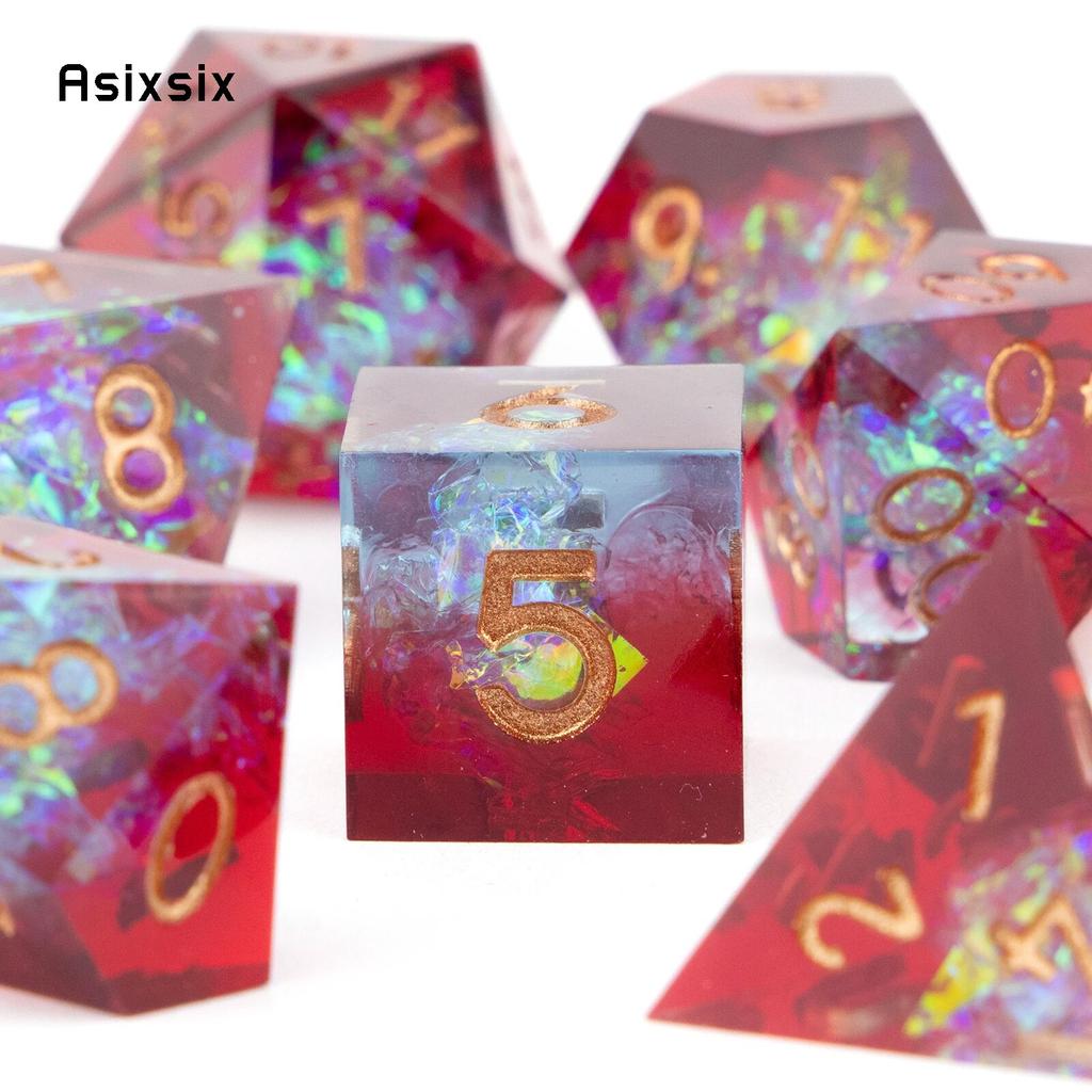 7 Pcs Red Resin Golden Number Sharp Edge Dice Polyhedral Dice Suitable for Role-Playing RPG Board Game