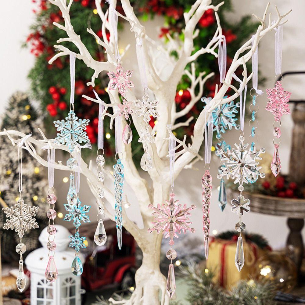 5pcs Colorful Snowflake Ice Strip Pendants Xmas Tree Hanging Ornament Merry Christmas Decoration