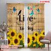 2pcs 2D Flat Printing Window Treatment Curtains Live For Today Sunflowers Butterflies Fabric Without Electricity Birthday Party