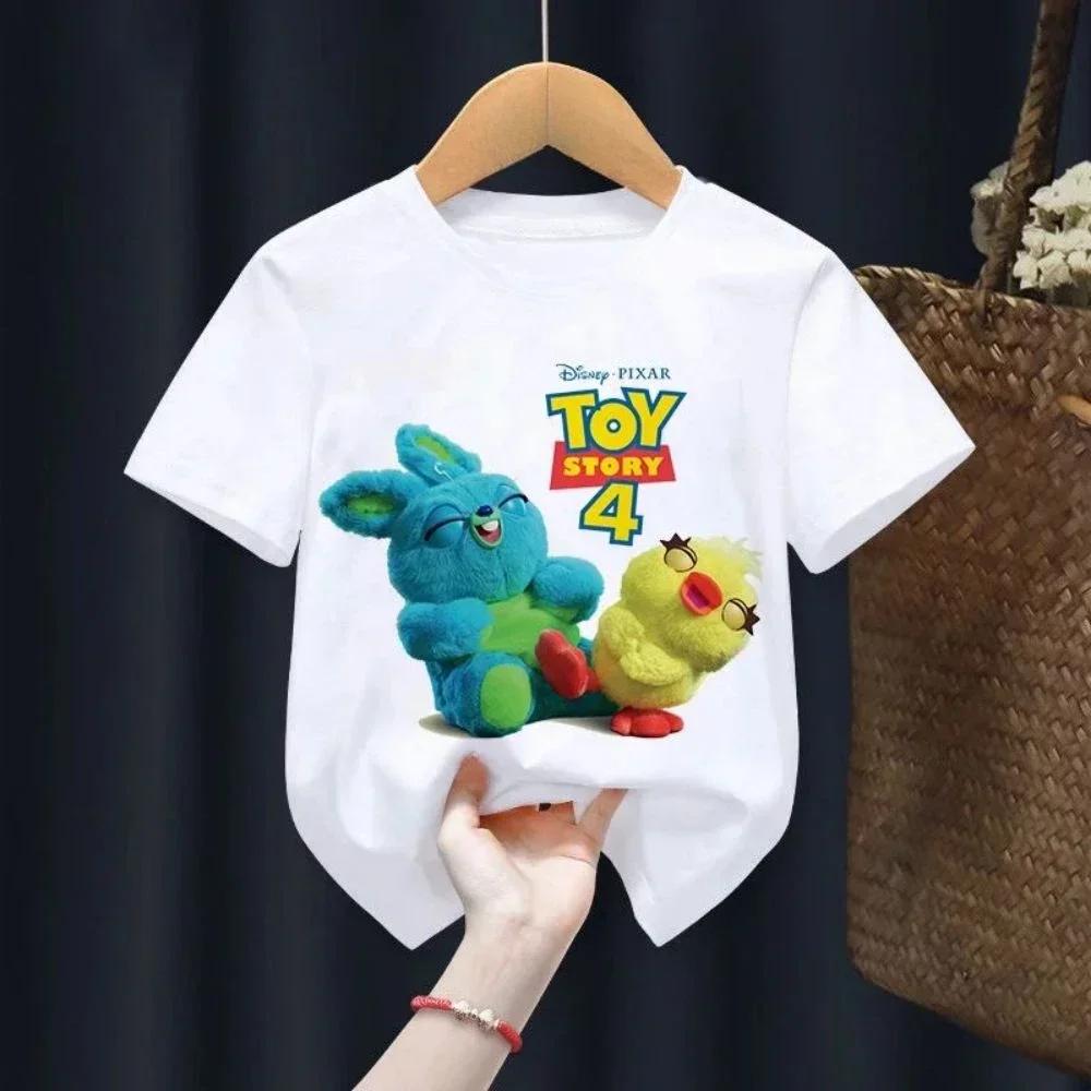 Летняя футболка Toy Story для детей Вуди Базз Лайтер Одежда Кавайи С коротким рукавом Аниме Мультфильм Дети Мальчики Девочки Повседневная футболка Топ
