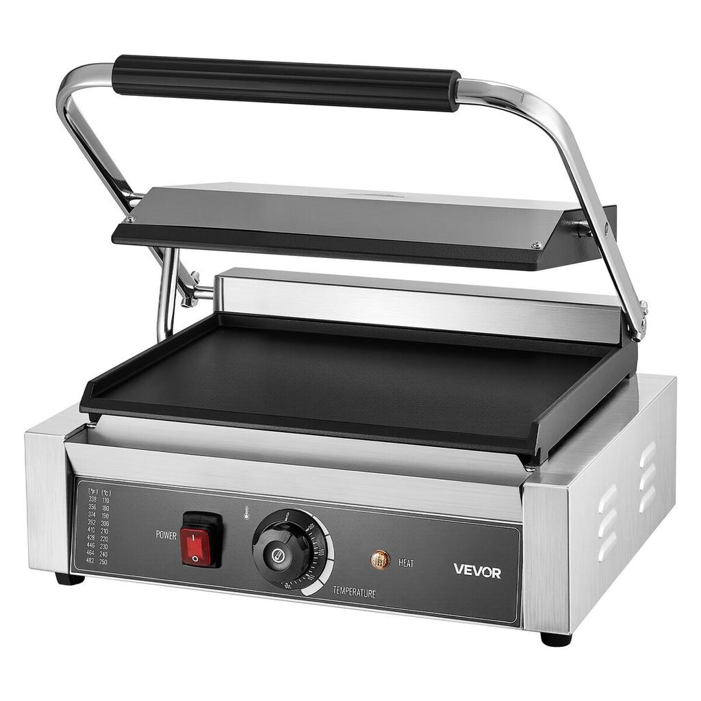 Commercial Panini Grill, 2200W Electric Sandwich Panini Maker, Stainless Steel Sandwichs Press Grill with Handle and Temp Control, 34x23 cm Full Flat