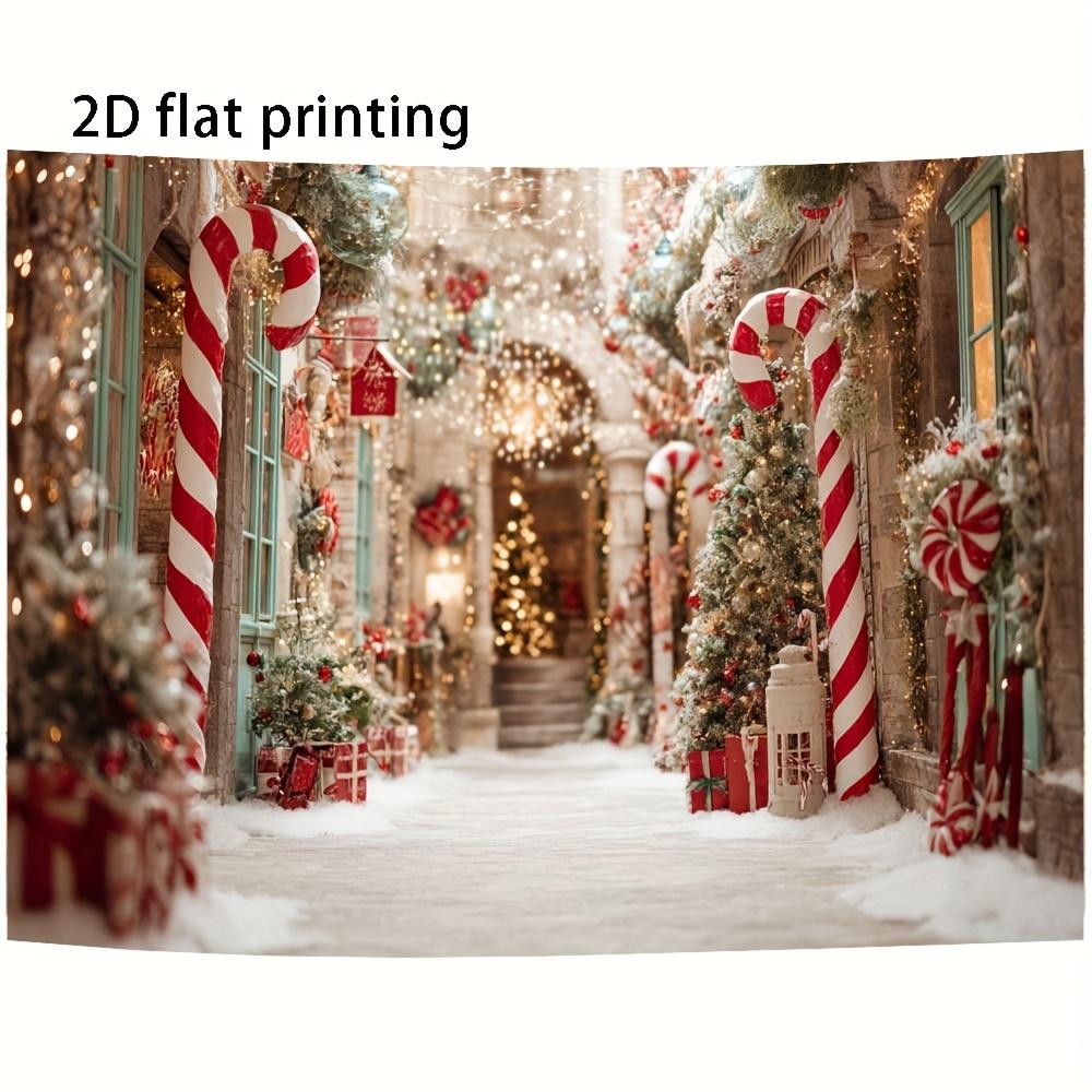 2D flat, 1 piece of candy cane tree Christmas background cloth - winter photo background, holiday party decoration, home