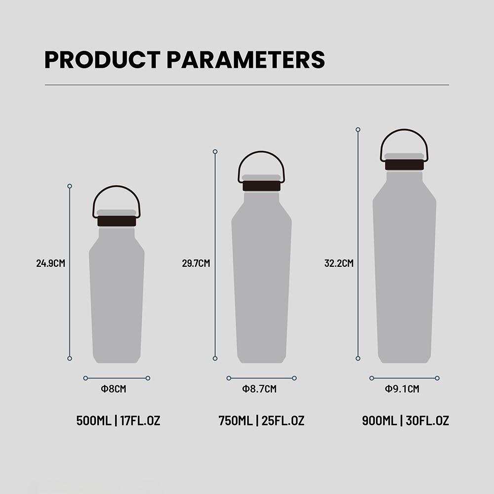 Tyeso Stainless Steel Vacuum Insulated Water Bottle Portable Durable Leak-Proof for Outdoor Sports Matte Finish Carry Handle