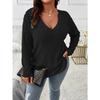 Autumn and Winter Solid Color Large Size Women's Tops V-neck Long-sleeved T-shirt Loose Pullover