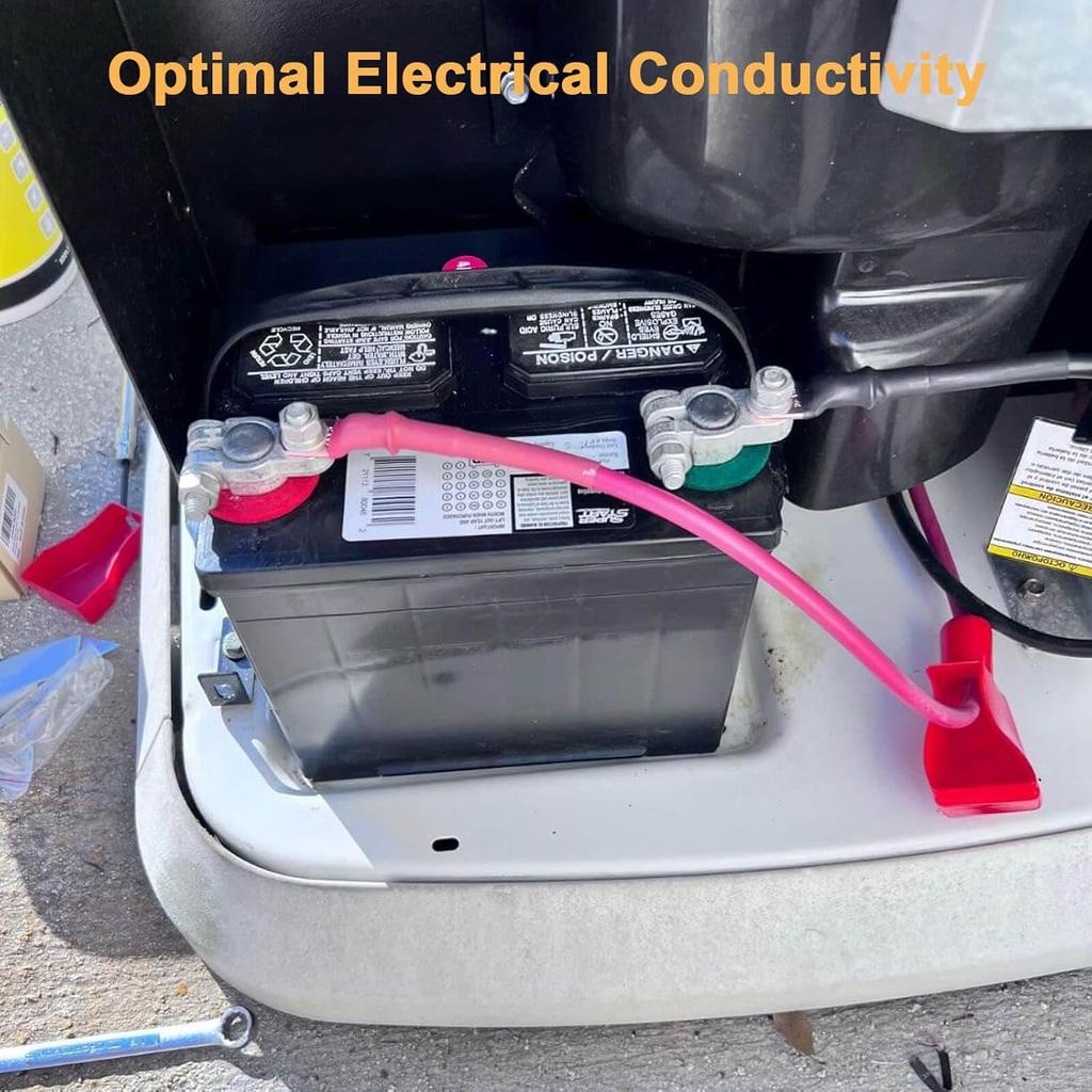 Battery Terminal Connectors, Premium Copper Material Battery Terminals, Brush, With 4 Pcs 2 Gauge 3/8" Copper Lugs, 4 Heatshrink Tubes, 2 Terminal