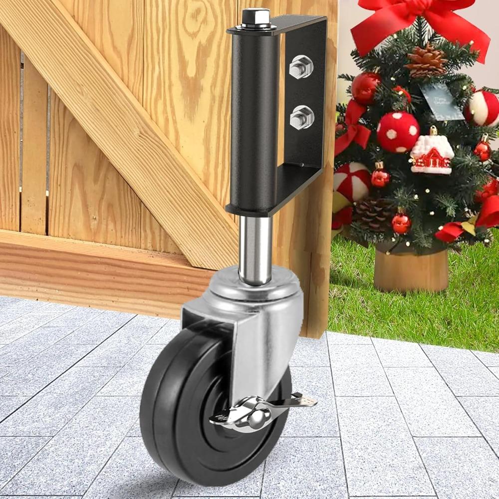 Heavy Duty Gate Caster, Spring Loaded Gate Wheel, Swivel Caster Wheels for Wooden Gate and Fence 250LBS Load Capacity 4 Inches Rubber Wheel (Black, 1)