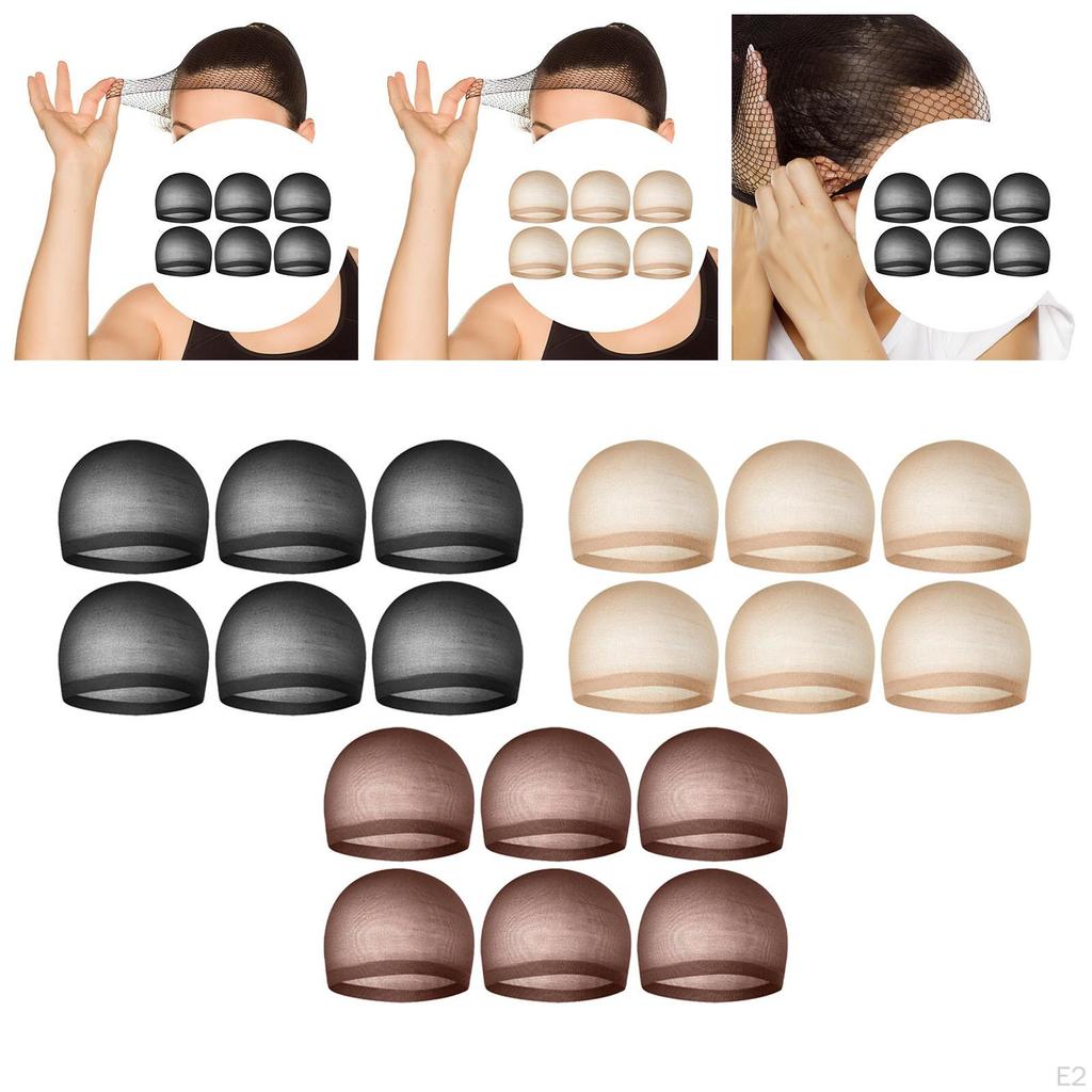 6 Pieces Wig Stocking Cap for Lace Front Wigs Elastic Breathable Headband Men & Women