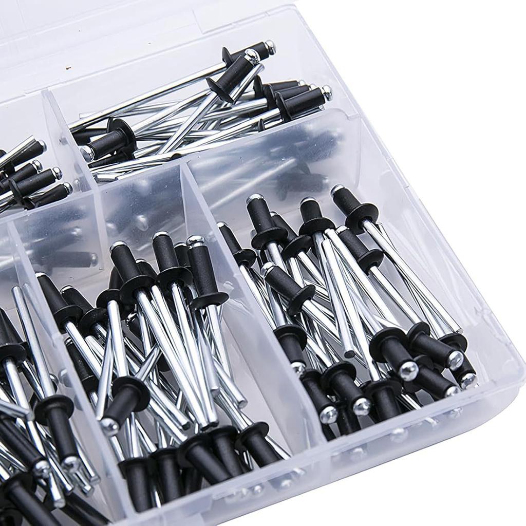 120Pcs 6 Sizes Rivets Aluminum Strong Blind Rivets Black Pull Rivets Deep Water Installing
