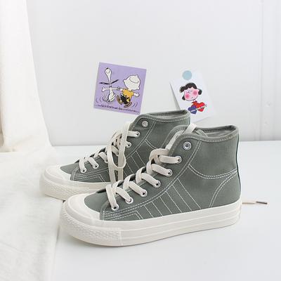 Повседневная обувь Женская обувь из парусины с высоким берцем Дышащие кроссовки Модные дикие туфли на плоской подошве Осенняя спортивная обувь на шнуровке Zapatos De Mujer