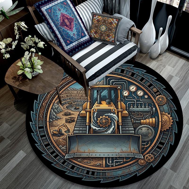 Industrial Machinery Emblem Round Area Rug Under Office Chairs Bedroom Living Room Home Decor