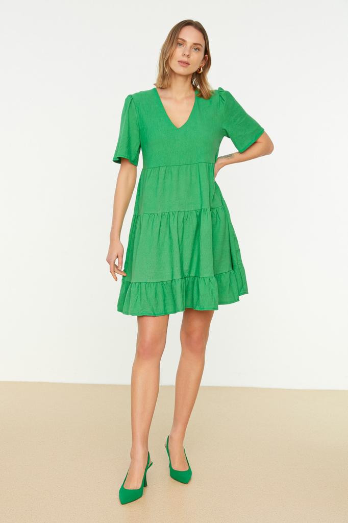 Women's Style Dress Emerald Green Wide Cut Mini Woven Dress