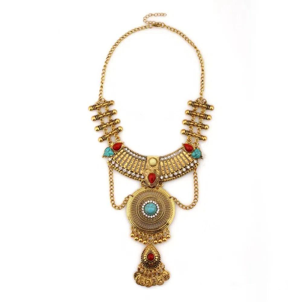 Colorful Stone Bohemia Tassel Necklace Vintage Sweater Chains Fashion Tibetan Metal Necklace  Gifts
