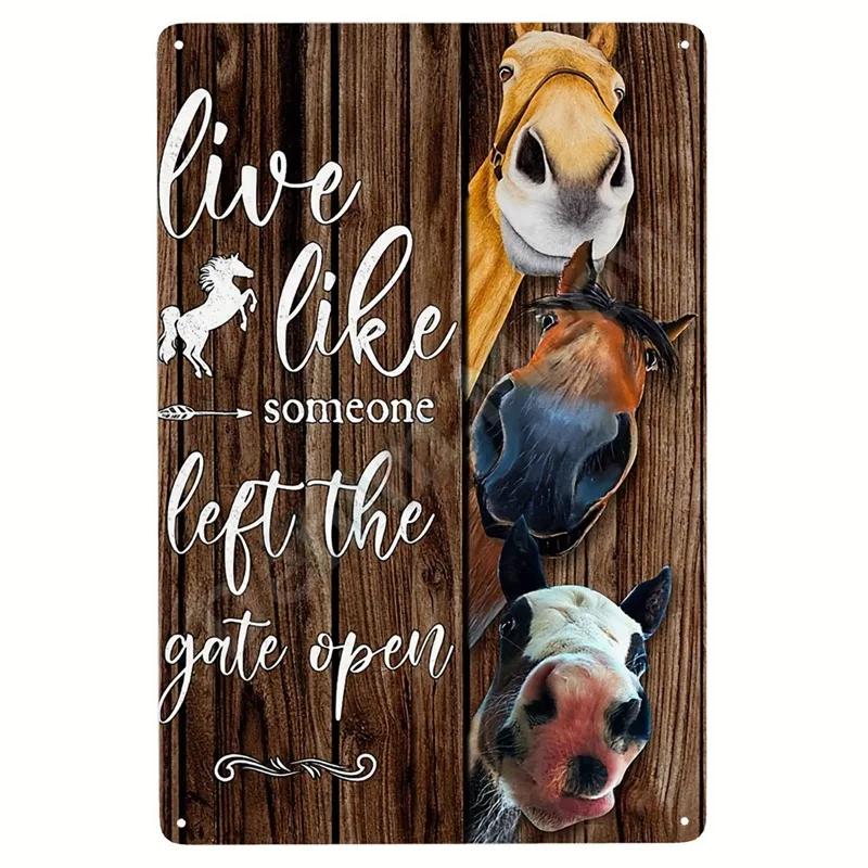 Vintage Metal Tin Sign Keep Gate Closed Funny Dog Horse Cat Sayings Wall Art Animal Lawn Garden Yard Decor