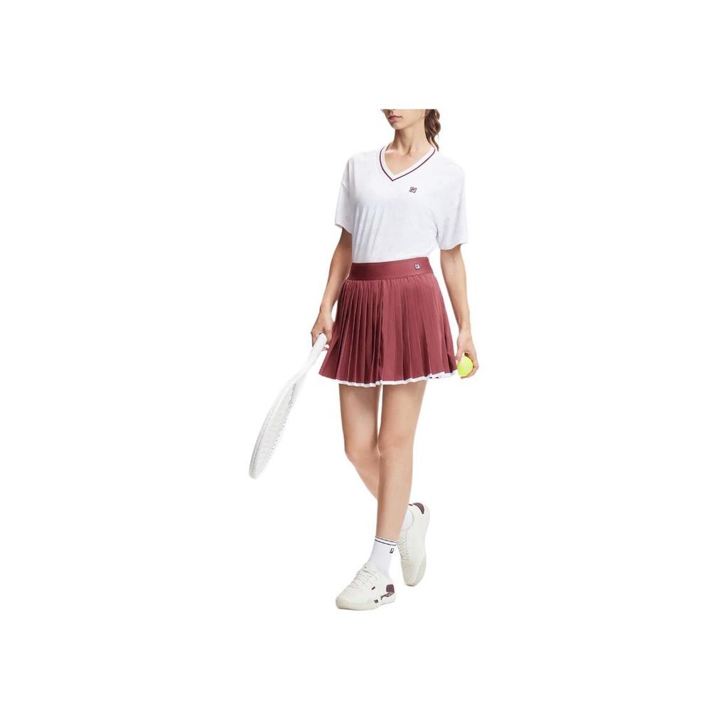 Fila SS24 Однотонная дышащая юбка средней посадки с трусиками, плиссированная теннисная тканая повседневная юбка, женские юбки, винно-красный A11W423303FWI