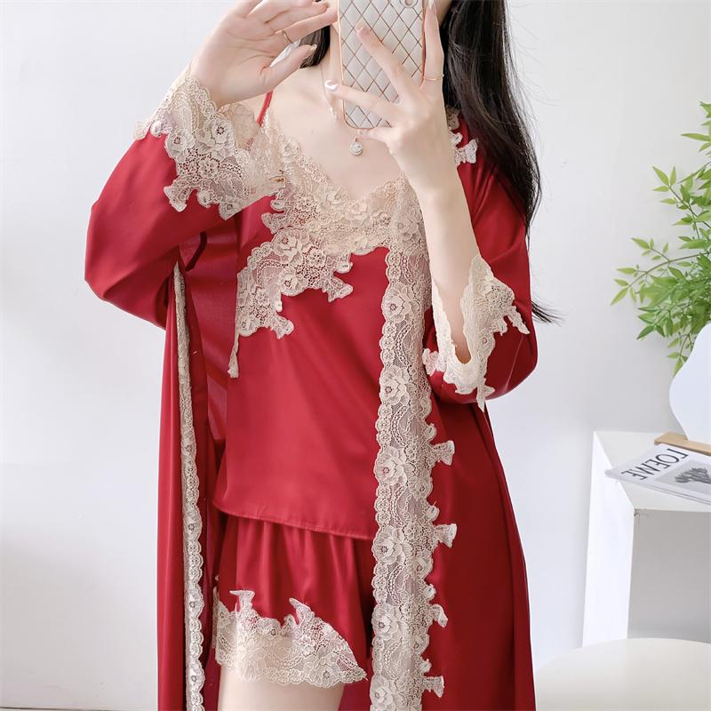 Пижамный комплект, одежда для отдыха, кружевной свадебный банный халат, шорты, костюм, сексуальная женская одежда для сна, летние атласные пижамы, домашняя одежда