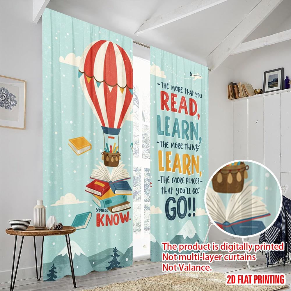 2pcs 2D Flat Printing Window Treatment Curtains Inspiring Reading Adventure Book Polyester Without Electricity Seasonal Party &