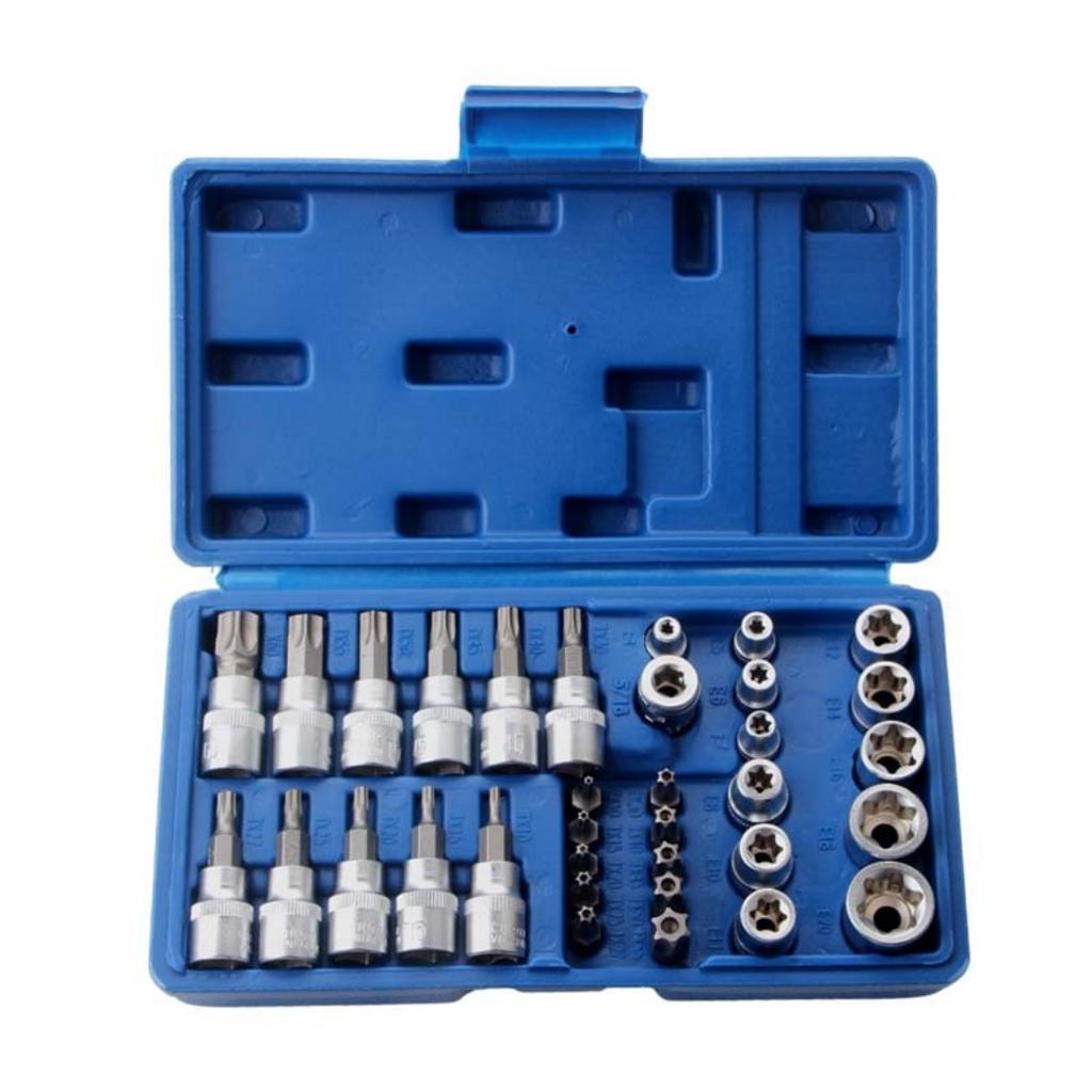 New 34pcs Bit Socket and E-Torx Star Socket Set 1/4" 3/8" Drive Male Female E-torx Security Bits Handheld Tool Auto Repair Tool