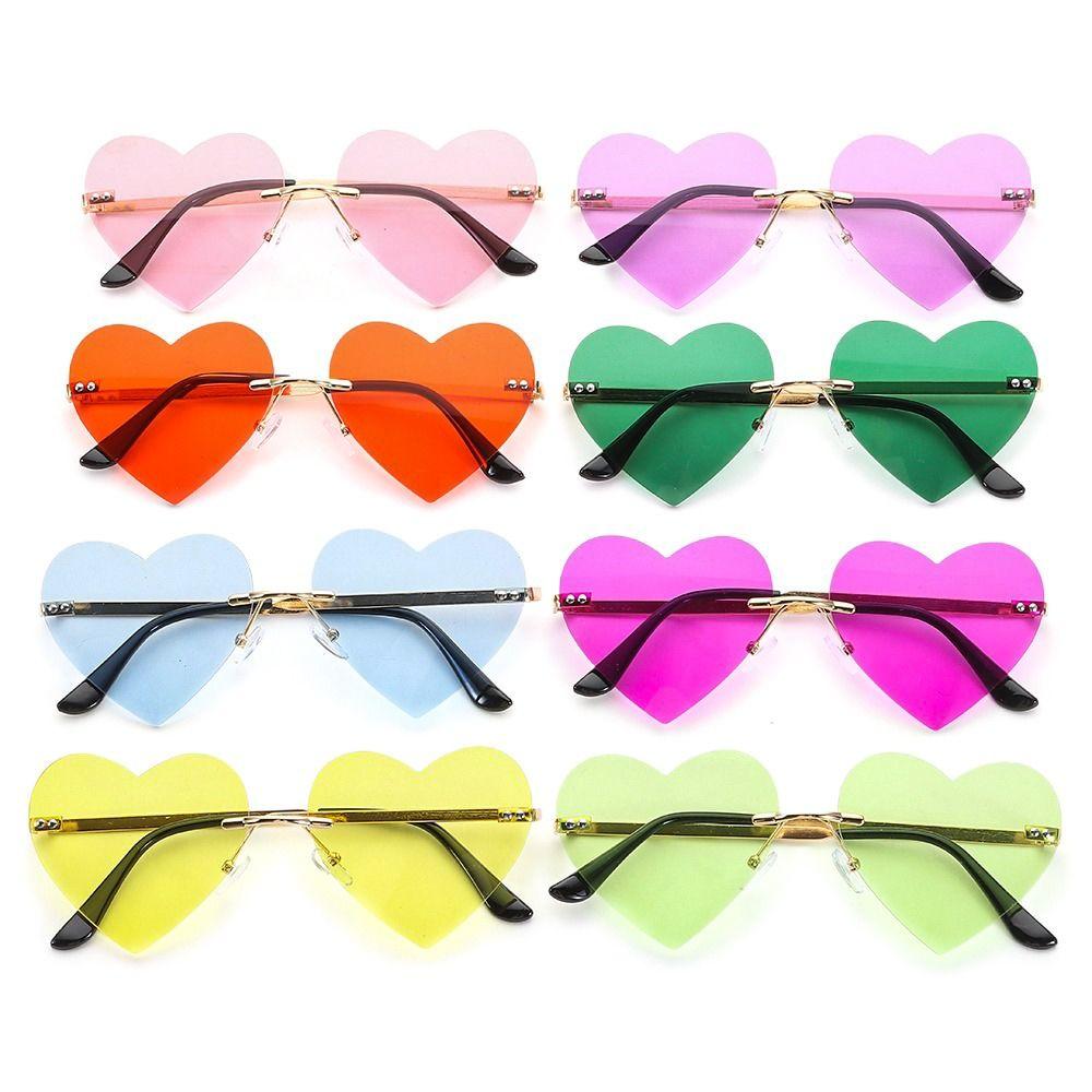 Cosplay Costume Metal Sun Glasses Heart-Shaped Rimless Heart Sunglasses Pink Hippie Sunglasses