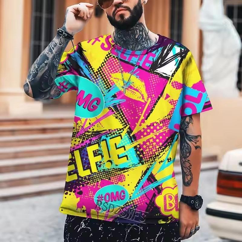 Fun Graffiti Street T-shirt 3D Printed Men's Hip Hop Summer Cool Tee Shirt Casual Youth Popular Personality Short Sleeve Top
