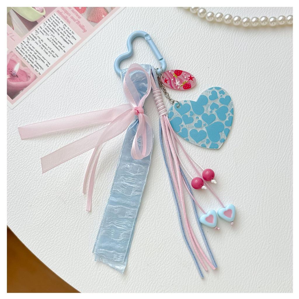 Strawberry Ribbon For Women Light Blue Pink Bow Tassel Cute Acrylic Charm Backpack Accessories Bag Charm