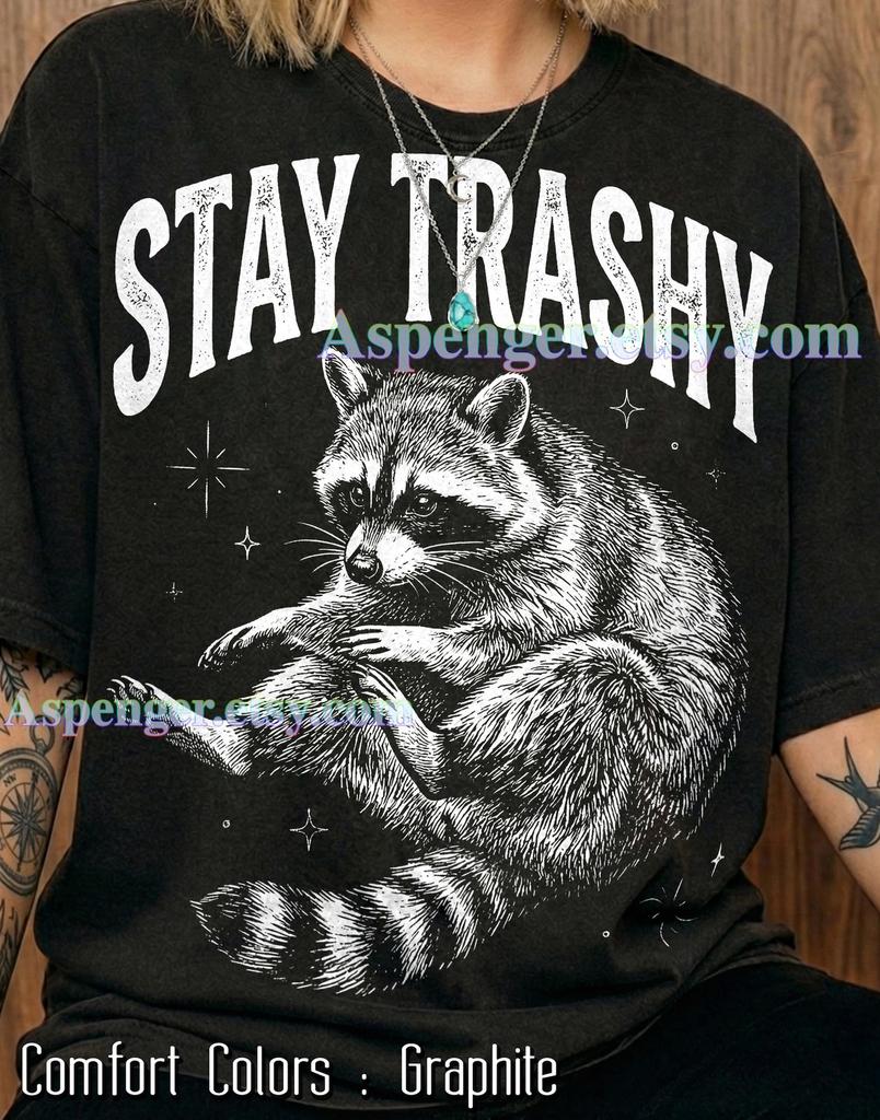 Stay Trashy Raccoon Comfort Colors® Tshirt, Vintage Trash Panda Funny Graphic Tees, Retro 90S Animal Lover Sweater, Y2K Streetwear,