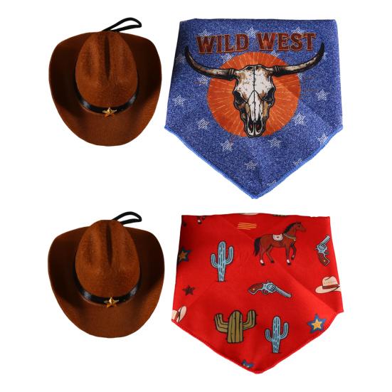 Yousheng Pet Cowboy Costume Dog Cowboy Hat And Bandana Scarf Set Pet Halloween Christmas Party Cosplay Accessories for Cats Small Medium Dogs