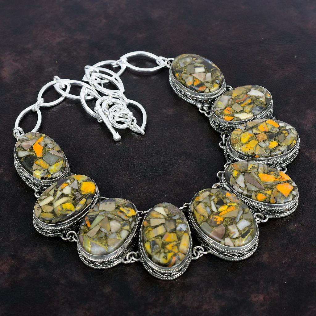 Ожерелье из медной яшмы шмеля, ожерелье из стерлингового серебра 925 пробы, ювелирные изделия из настоящих драгоценных камней, винтажное ожерелье, регулируемое ожерелье из цепочки, свадебный подарок