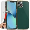 Protective Case - E.F.CONNECTION - for iPhone 13 - Night Green - Flexible - Shockproof - 2 Tempered Glasses