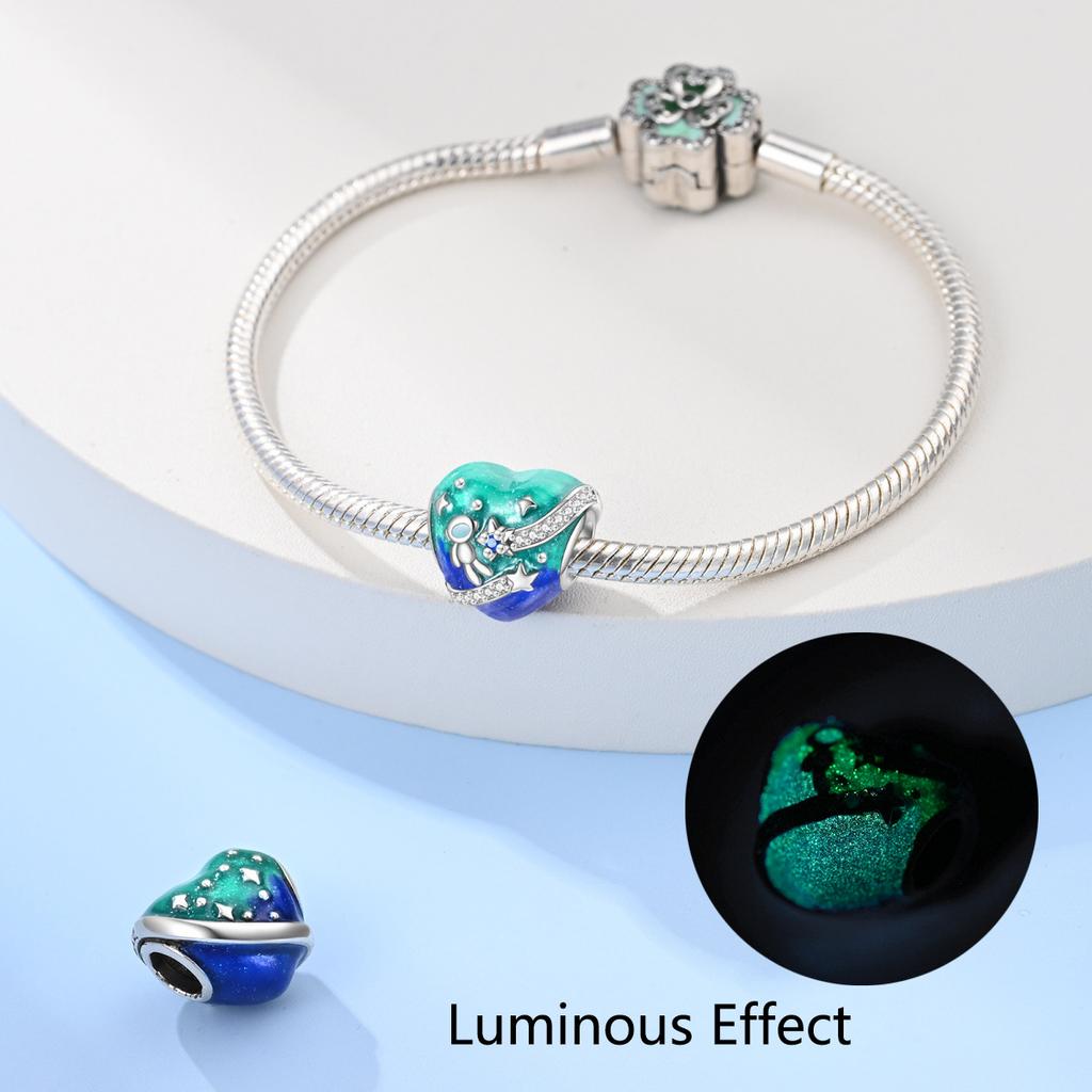 Luminous Astronaut Moon Planet Pendant Beads Diy Jewelry Accessories Bracelet Plated Style