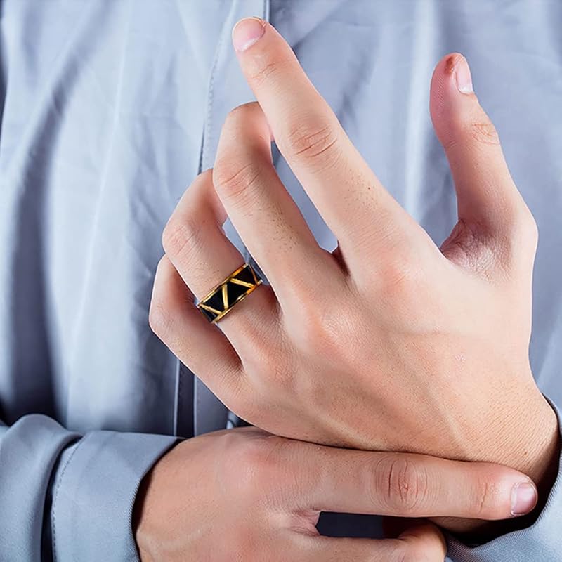 [TICFROG] Men's Ring Stainless Steel Ring Durable Scratch Resistant Fashion Simple Black & Gold Ring Width 8mm (16)