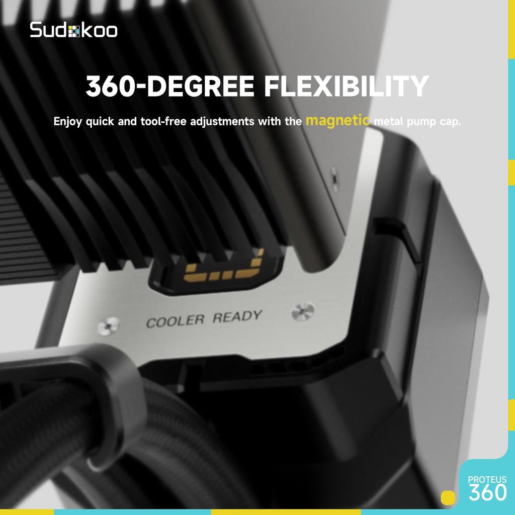 Жидкостное охлаждение процессора Sudokoo Proteus 360: 360-мм СЖО с ЖК-дисплеем для процессора, настраиваемым 3,4-дюймовым цифровым дисплеем - Система жидкостного охлаждения с вентилятором толщиной 30 мм