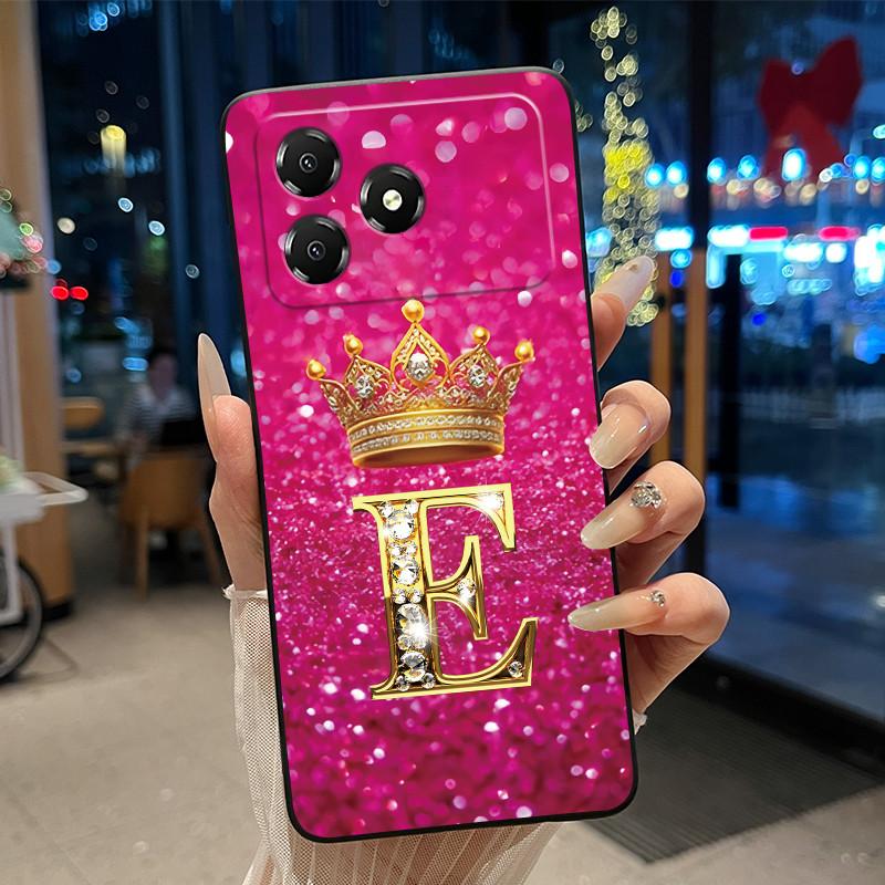 Красивый защитный чехол для телефона со буквой из алфавита и короной для ZTE Blade A36, мягкий силиконовый, черный, противоударный корпус, чехол для ZTE Blade A36