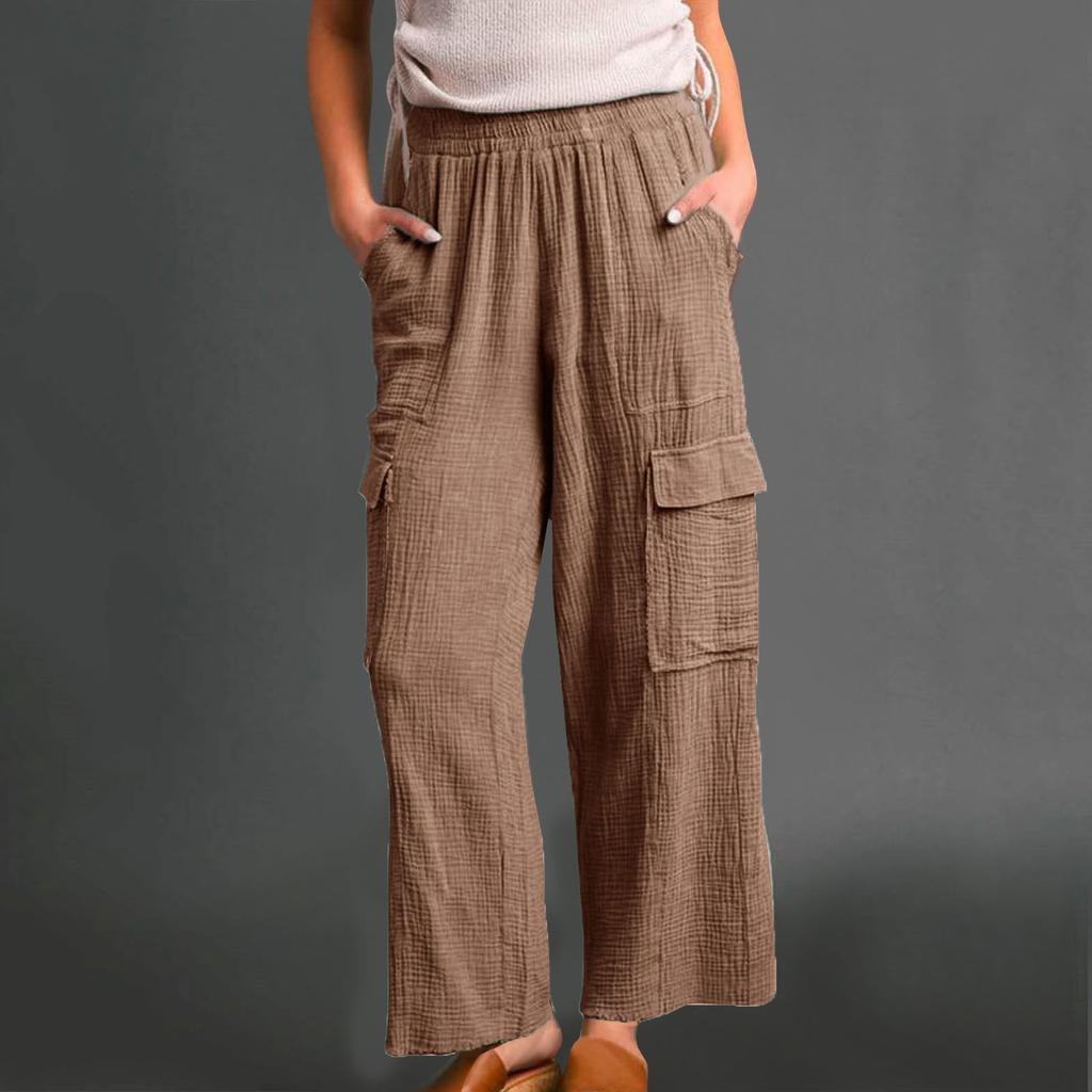 Женские мешковатые брюки с высокой талией и широкими штанинами, хлопковые льняные брюки-карго, брюки
