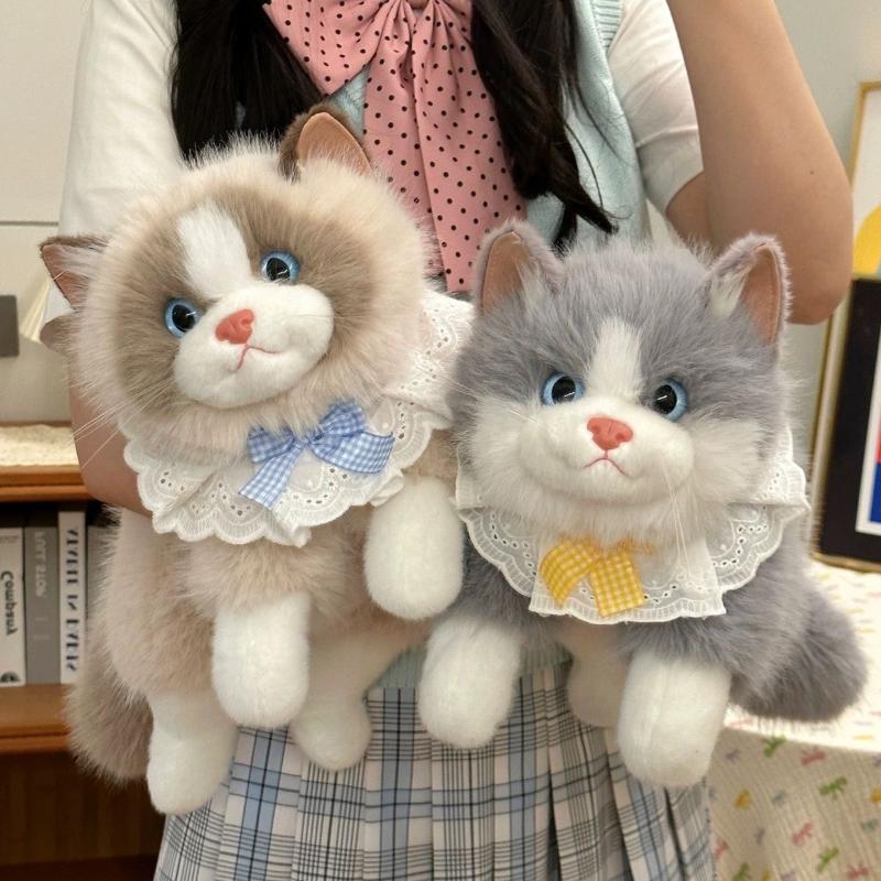 Мягкая Говорящая Плюшевая Игрушка Кошка Симуляция Куклы-Тряпичной Куклы с Слюнявчиком Очаровательная Мягконабивная Игрушка для Стола Спальни