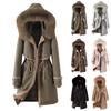 Women's Fashion Casual Solid Color Hooded With Plush Medium-length Long-sleeved Zipper Button Cotton Coat Jacket