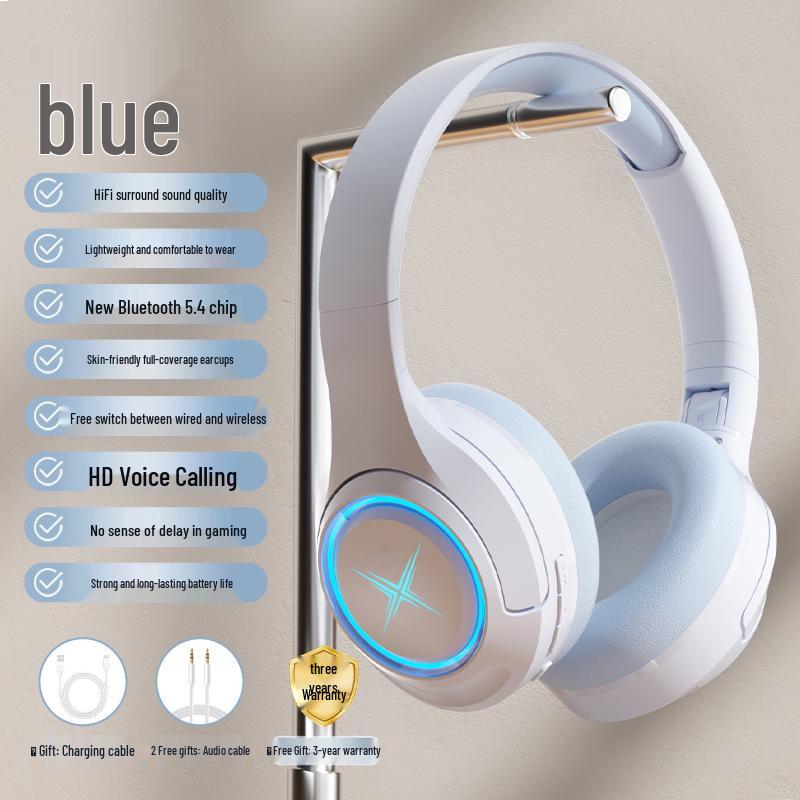 Новая игровая беспроводная Bluetooth-гарнитура 2025 года с шумоподавлением, слотом для карты, светящимся дизайном и увеличенным временем работы от аккумулятора.