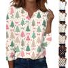 Women's Fashion Casual H Printed V-Neck Long Sleeve Decorative Button T-Shirt Tops