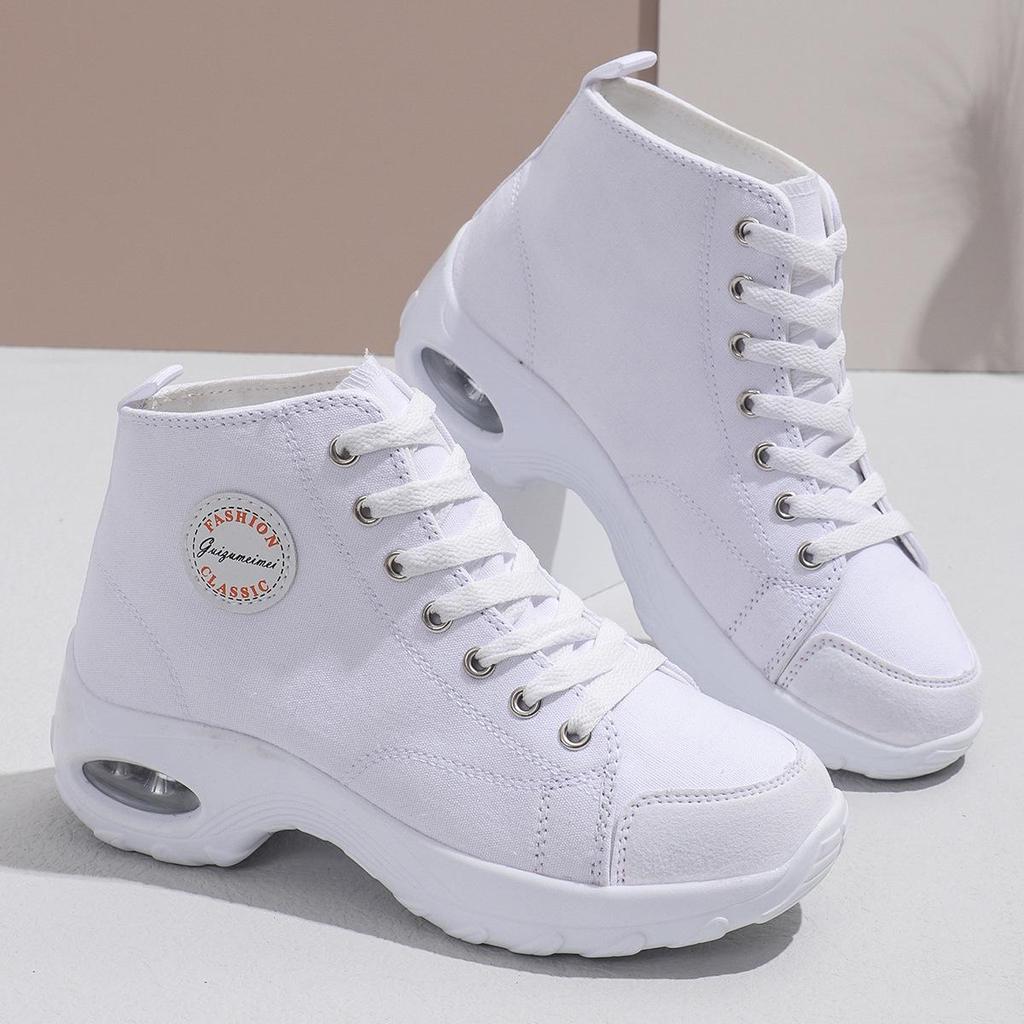 2024 New Style Women's Breathable High-Top Canvas Shoes: Elevate Your Height and Style with These Sports-inspired Sneakers.