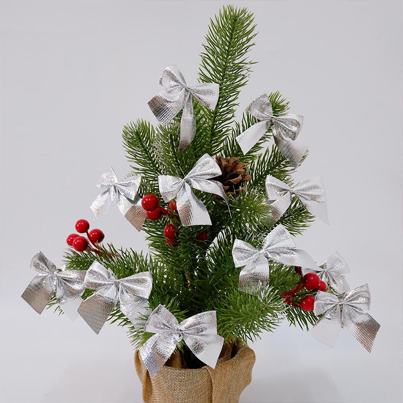 12PCS 5Cm Bow Christmas Decorations New Year Holiday Party Red Gold Silver Tree Bowknots Bows Xmas Ornament Party Home Navidad